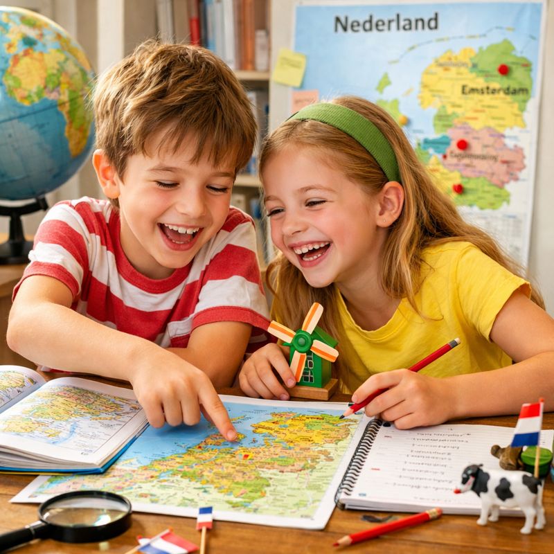 Hier hoort een foto te staan van spelende kinderen die aan het leren zijn waar emstedam ligt op de kaart (ergens in friesland volgens de foto maar dat klopt niet)